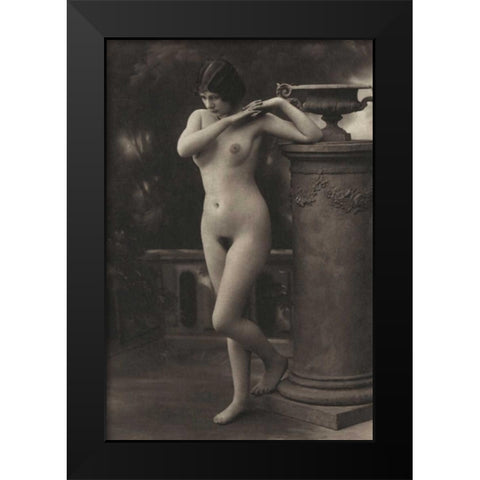 Figure, Column, Vase Black Modern Wood Framed Art Print by Vintage Nudes
