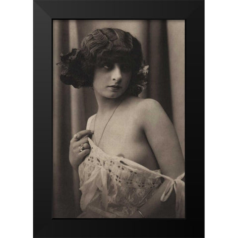 Shyness Overcome Black Modern Wood Framed Art Print by Vintage Nudes