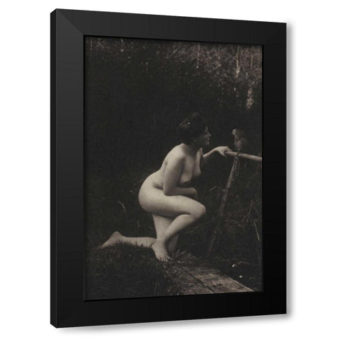 Gossiping with a Parrot Black Modern Wood Framed Art Print by Vintage Nudes