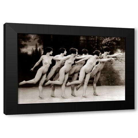 Six Nude Dancers Black Modern Wood Framed Art Print by Vintage Nudes