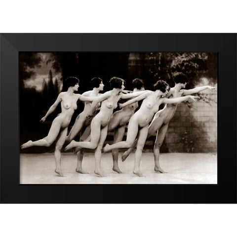 Six Nude Dancers Black Modern Wood Framed Art Print by Vintage Nudes