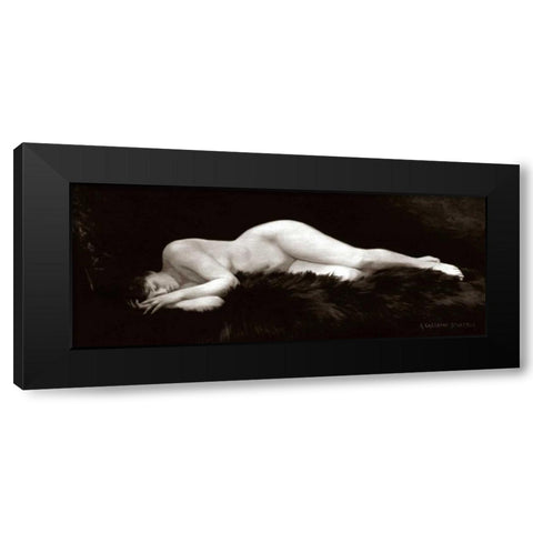 Asleep on a Fur Rug Black Modern Wood Framed Art Print with Double Matting by Vintage Nudes