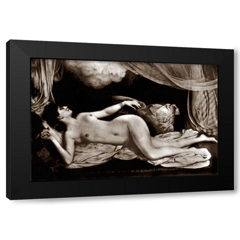 Exotic Nude with Curtains Black Modern Wood Framed Art Print with Double Matting by Vintage Nudes