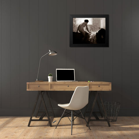 Into the Bath Black Modern Wood Framed Art Print by Vintage Nudes