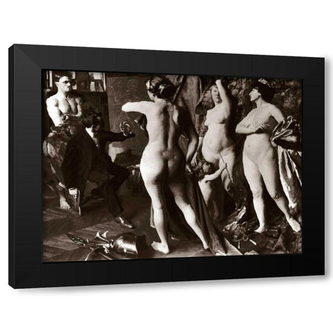 In the Painters Studio Black Modern Wood Framed Art Print with Double Matting by Vintage Nudes