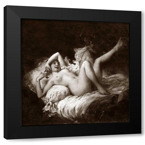 Nude with Raised Leg Black Modern Wood Framed Art Print with Double Matting by Vintage Nudes