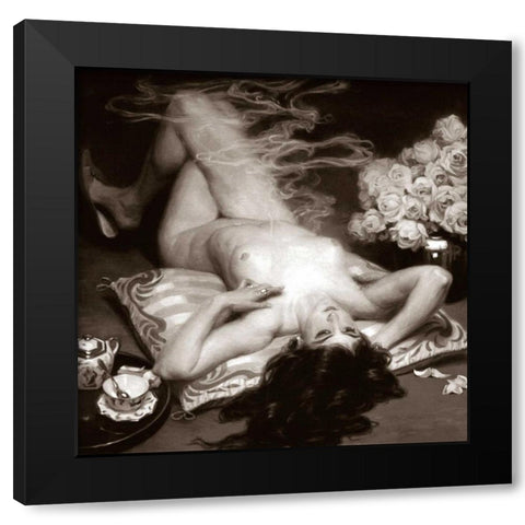 Leisure Time Black Modern Wood Framed Art Print by Vintage Nudes