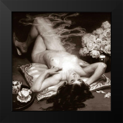 Leisure Time Black Modern Wood Framed Art Print by Vintage Nudes
