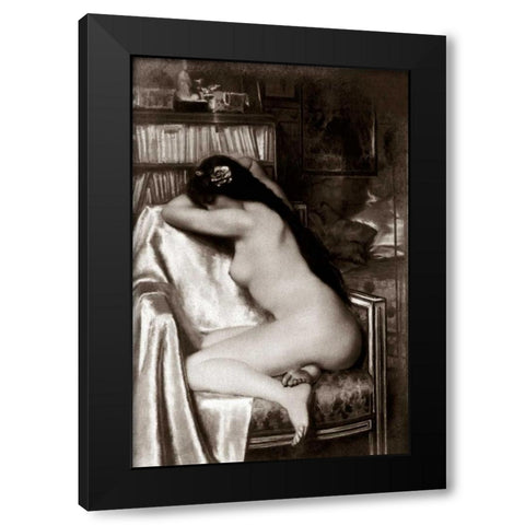 Asleep in the Study Black Modern Wood Framed Art Print by Vintage Nudes