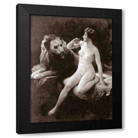 Nude with a Lion Black Modern Wood Framed Art Print with Double Matting by Vintage Nudes