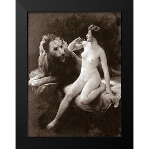 Nude with a Lion Black Modern Wood Framed Art Print by Vintage Nudes