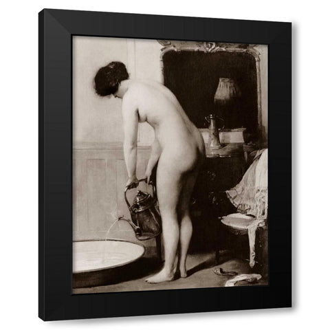 Pouring a Bath Black Modern Wood Framed Art Print by Vintage Nudes