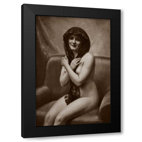 The Mantilla Black Modern Wood Framed Art Print by Vintage Nudes