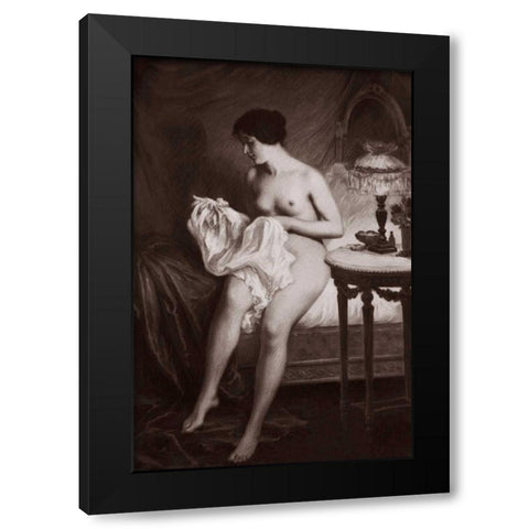 Au Coucher Black Modern Wood Framed Art Print by Vintage Nudes