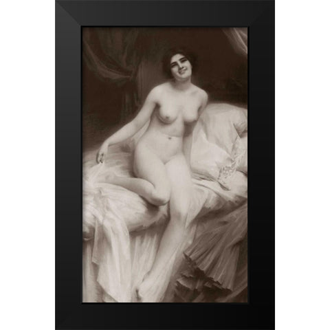 The Awakening Black Modern Wood Framed Art Print by Vintage Nudes