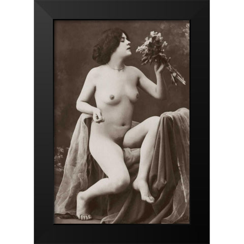 Nude with a Bouquet Black Modern Wood Framed Art Print by Vintage Nudes
