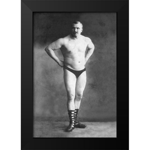 Bodybuilder with Hands on Hips Black Modern Wood Framed Art Print by Vintage Muscle Men