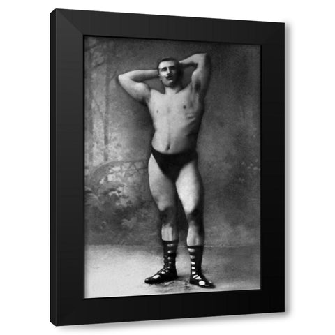 Hands Behind Head Flex Black Modern Wood Framed Art Print with Double Matting by Vintage Muscle Men
