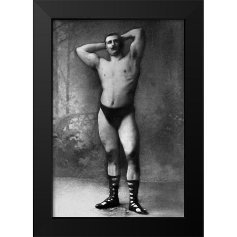 Hands Behind Head Flex Black Modern Wood Framed Art Print by Vintage Muscle Men