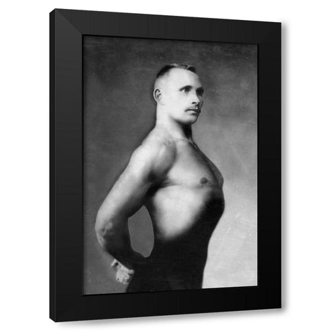 Right Profile of Bodybuilder from the Waist Up Black Modern Wood Framed Art Print with Double Matting by Vintage Muscle Men