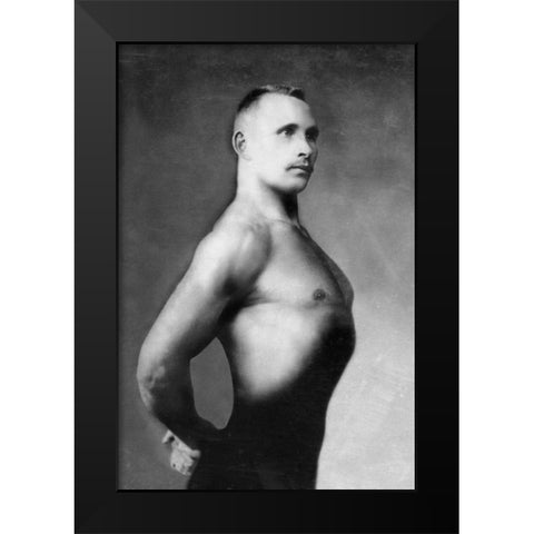 Right Profile of Bodybuilder from the Waist Up Black Modern Wood Framed Art Print by Vintage Muscle Men