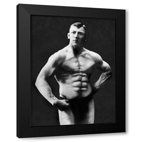 Perfect Abs Black Modern Wood Framed Art Print by Vintage Muscle Men