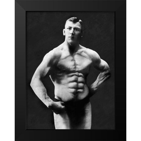 Perfect Abs Black Modern Wood Framed Art Print by Vintage Muscle Men