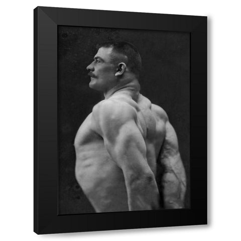 Flexing Triceps, Deltoids, and Trapezius Black Modern Wood Framed Art Print with Double Matting by Vintage Muscle Men
