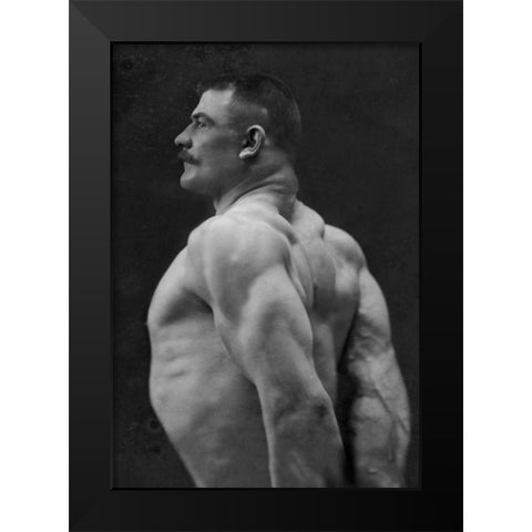 Flexing Triceps, Deltoids, and Trapezius Black Modern Wood Framed Art Print by Vintage Muscle Men