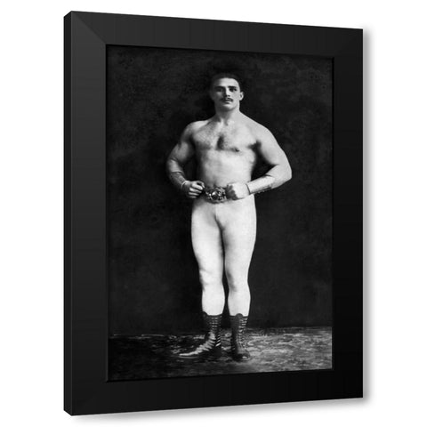 Bodybuilder in Leotard and Boots Black Modern Wood Framed Art Print by Vintage Muscle Men
