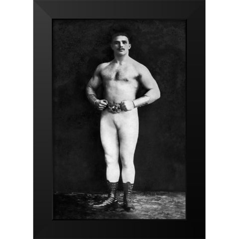 Bodybuilder in Leotard and Boots Black Modern Wood Framed Art Print by Vintage Muscle Men