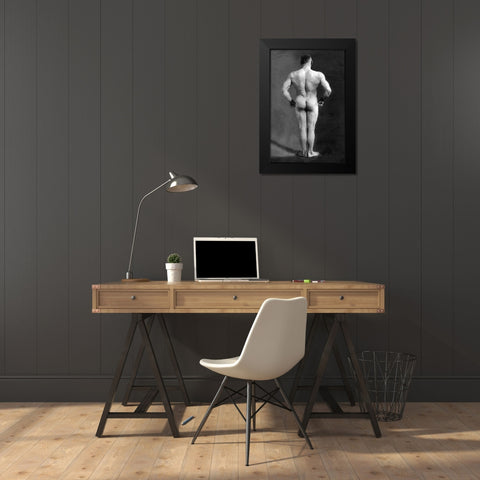 Bodybuilders Back Black Modern Wood Framed Art Print by Vintage Muscle Men