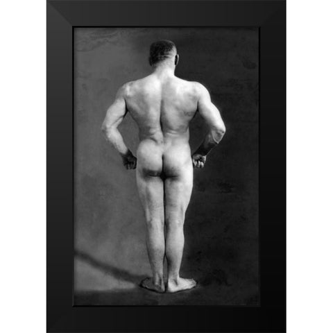 Bodybuilders Back Black Modern Wood Framed Art Print by Vintage Muscle Men