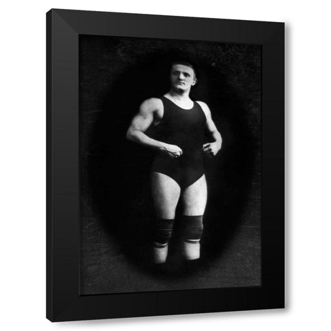 Bodybuilder in Wrestling Outfit and Knee Pads Black Modern Wood Framed Art Print with Double Matting by Vintage Muscle Men