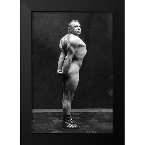 Profile of Arm, Shoulder, and Upper Back Flex Black Modern Wood Framed Art Print by Vintage Muscle Men