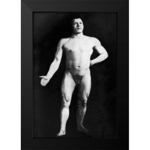 Nude Bodybuilder Black Modern Wood Framed Art Print by Vintage Muscle Men