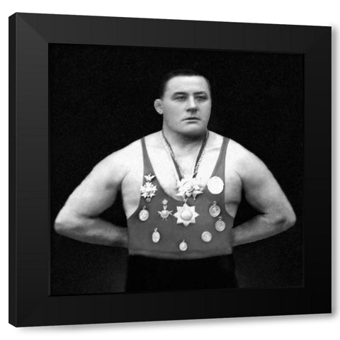 A Chestful of Awards Black Modern Wood Framed Art Print by Vintage Muscle Men