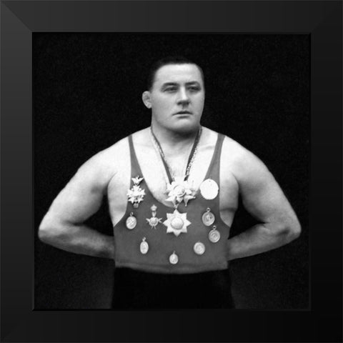 A Chestful of Awards Black Modern Wood Framed Art Print by Vintage Muscle Men