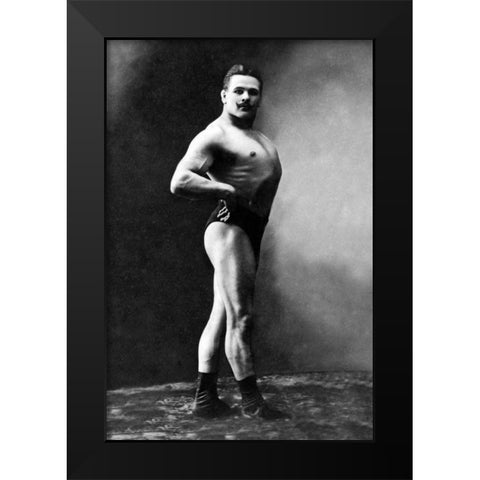 Bodybuilders Shadowed Front and Right Profile Black Modern Wood Framed Art Print by Vintage Muscle Men