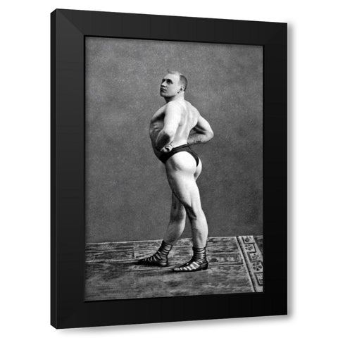 Bodybuilders Back and Left Profile Black Modern Wood Framed Art Print with Double Matting by Vintage Muscle Men