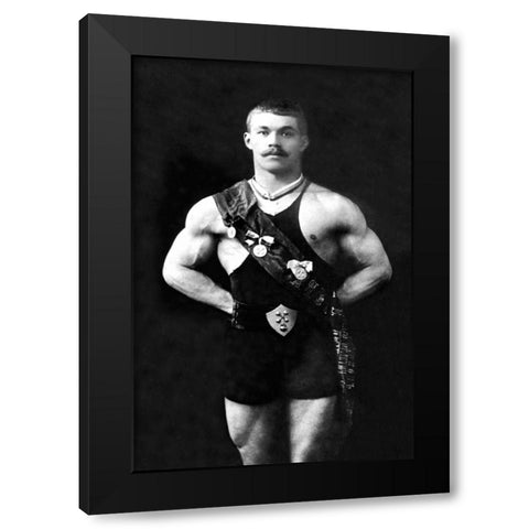 Bodybuilder in Sash Black Modern Wood Framed Art Print by Vintage Muscle Men