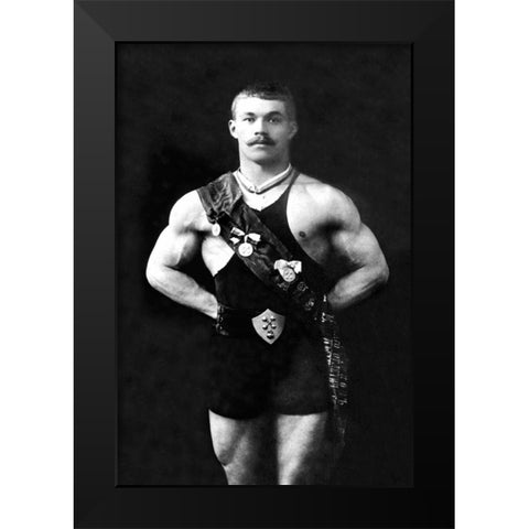 Bodybuilder in Sash Black Modern Wood Framed Art Print by Vintage Muscle Men