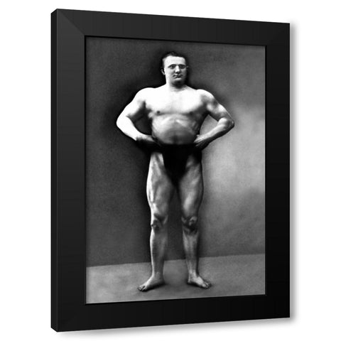 Strongman Pose Black Modern Wood Framed Art Print by Vintage Muscle Men