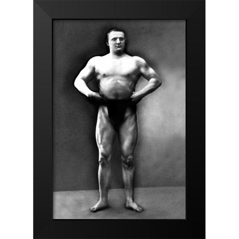 Strongman Pose Black Modern Wood Framed Art Print by Vintage Muscle Men