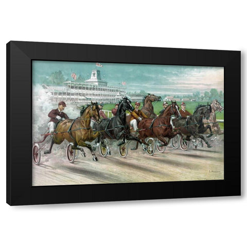 A Dash for the Pole Black Modern Wood Framed Art Print with Double Matting by Currier and Ives
