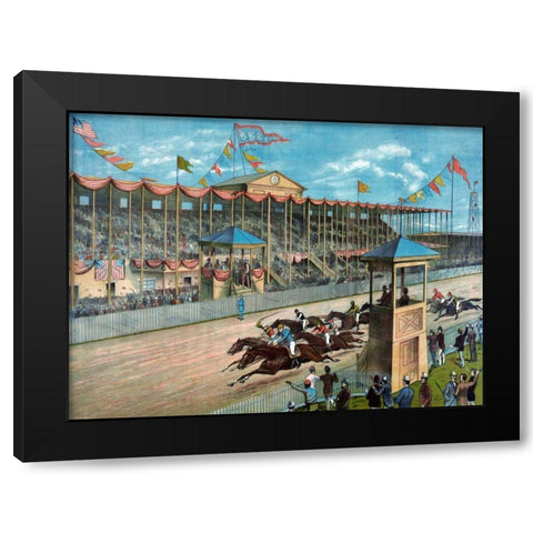 Brighton Beach Race Course Black Modern Wood Framed Art Print with Double Matting by NY Litho