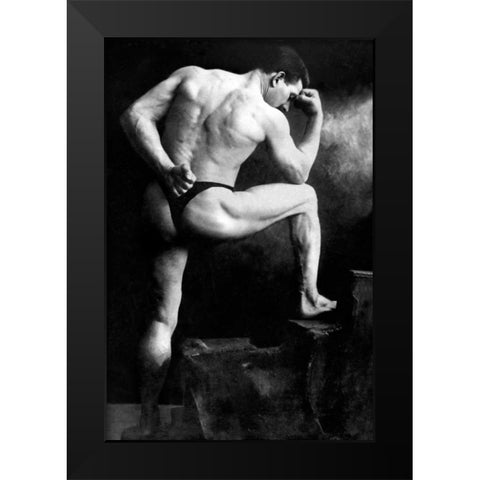 Russian Wrestler Black Modern Wood Framed Art Print by Vintage Wrestler