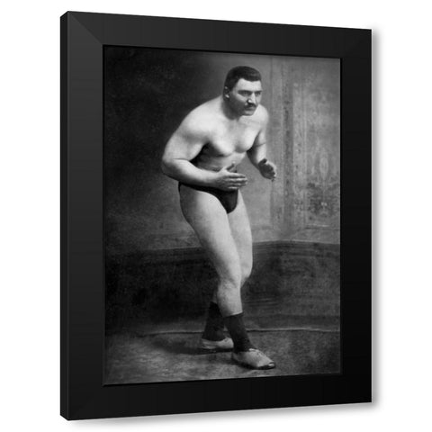 Ready to Wrestle Black Modern Wood Framed Art Print by Vintage Wrestler