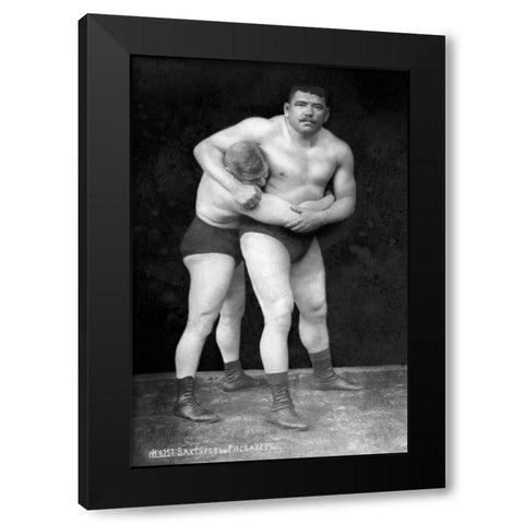 Wrestling Headlock Black Modern Wood Framed Art Print by Vintage Wrestler