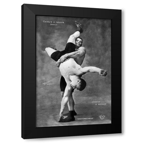 Ceinture a Rebours Debout Black Modern Wood Framed Art Print with Double Matting by Vintage Wrestler